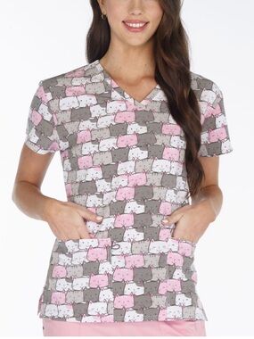 NWT Women’s Medium Cats Puzzle Scrubfinity PerformX Scrub Top